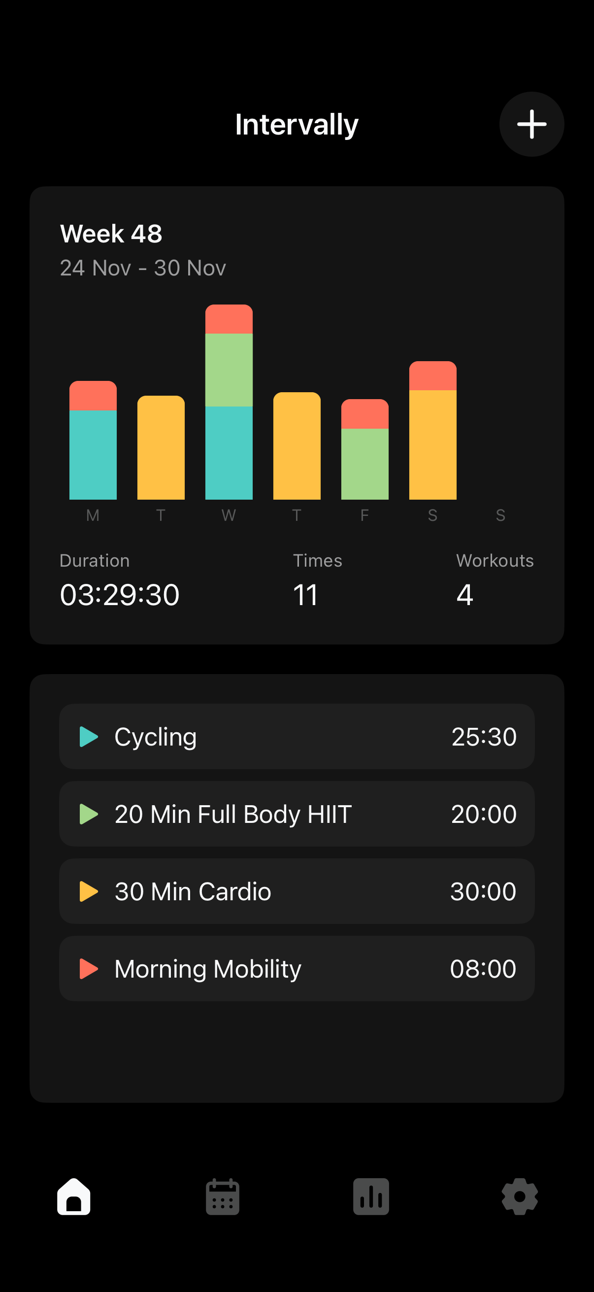 Intervally App Dashboard Interface showing timer